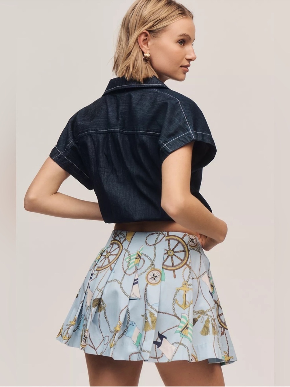 Maeve Kiki Nautical Printed Pleated Skort